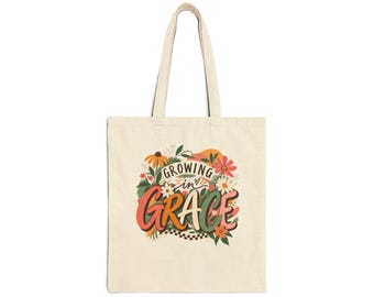 Growing in Grace Christian Tote Bag | Floral 2 Peter 3:18 Gift