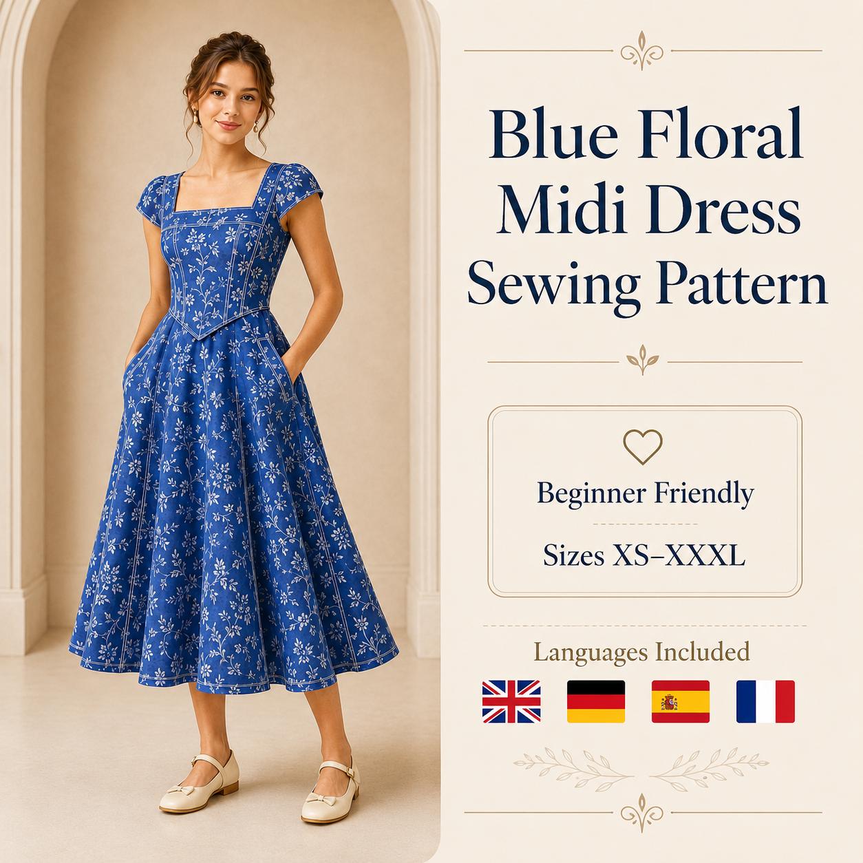 Belle Blue Dress Pattern