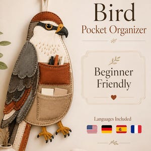 Bird Pocket Organizer Sewing Pattern PDF, Beginner Friendly, A4 Printable, Step-by-Step Real-Time Photos
