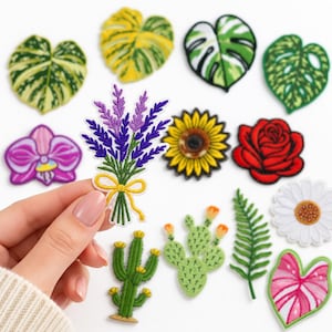Plant Iron On Patch, Flower Embroidered Patch, Monstera Leaf Sunflower Rose Cactus Applique for Jacket Backpack Hat DIY Craft