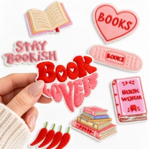 Book Lover Iron On Patches, Reading Embroidered Applique, Cute Bookish Patch Set for Jackets Bags Clothes, Reader Librarian Gift