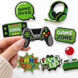 Gaming Iron On Patches, Video Game Embroidered Patches, Gamer Controller Headset Arcade Joystick Applique for Jackets Backpacks DIY Crafts
