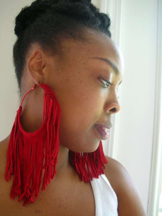 Items similar to Leather Fringe Hoop earrings on Etsy