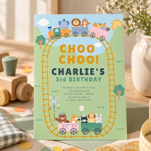 Editable Choo Choo Train Birthday Invitation, Canva Template (Digital Download)