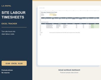 Foglio di calcolo digitale per la rilevazione delle ore lavorate in cantiere e il monitoraggio dei costi per Excel / Foglio di calcolo delle ore di costruzione