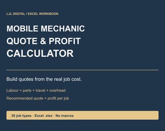 Mobile Mechanic Quote and Profit Calculator for Excel | Job Costing Spreadsheet