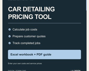 Mobilt prisblad för bilvård | Kalkylator för jobbkostnad och offert (Excel)