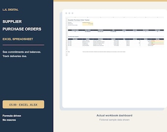 Strumento di tracciamento degli ordini di acquisto dei fornitori per Excel / Foglio di calcolo per la consegna e il pagamento degli ordini di acquisto