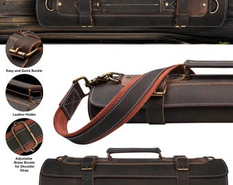 Leather Knife Roll, Chef Knife Case, Full Grain Leather Tool Roll Bag for Chefs, Handmade Knife Storage Bag