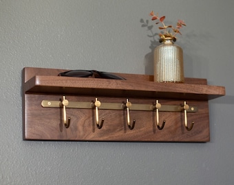 Solid Walnut Key Rack, Brass Hooks, Oil Rubbed Bronze Hooks, Key Holder