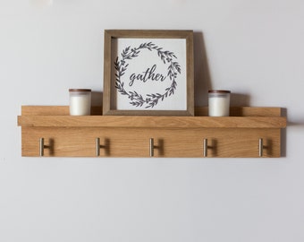 Solid White Oak Coat Rack with Picture Ledge - Entryway Organizer