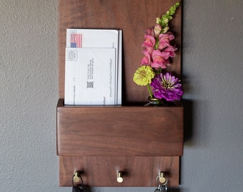 Solid Walnut Coat Rack, Key Rack, Mail Holder, Entryway Organizer
