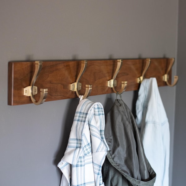 Solid Walnut Coat Rack with: Wall Mounted Entryway Organizer