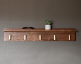 Solid Walnut Coat Rack with Shelf: Entryway Organizer