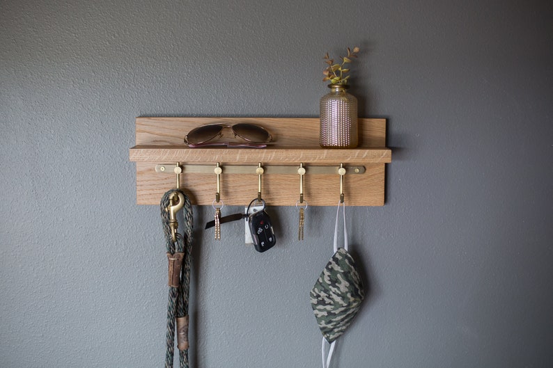 Solid White Oak Key Rack, Entryway Organizer, Solid Wood Rack with Hooks, Key Holder image 3