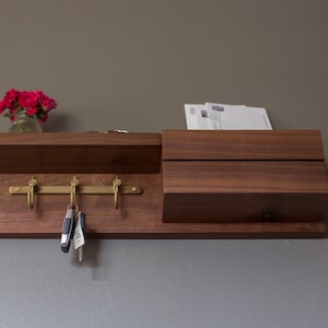 Solid Walnut Entryway Organizer: Mail Holder and Key Rack image 4