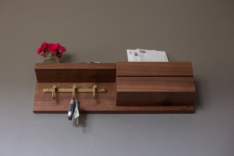 Solid Walnut Entryway Organizer: Mail Holder and Key Rack image 4
