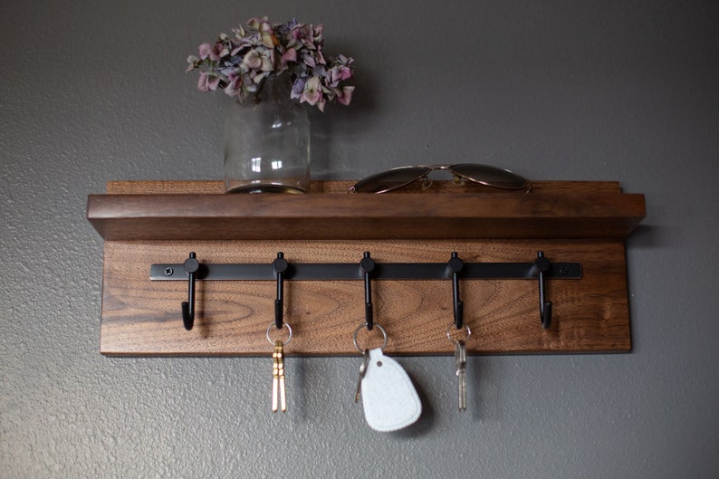 Solid Walnut Key Rack, Brass Hooks, Oil Rubbed Bronze Hooks, Key Holder image 7