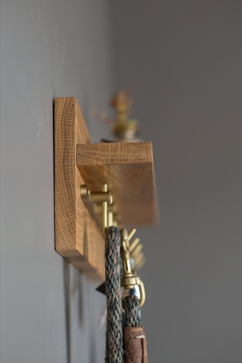 Solid White Oak Key Rack, Entryway Organizer, Solid Wood Rack with Hooks, Key Holder image 2