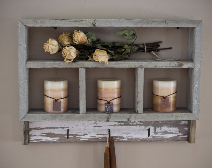 reclaimed wood shelf with hooks
