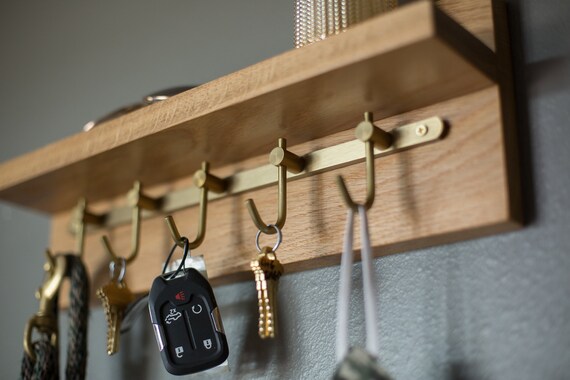 Solid White Oak Key Rack, Entryway Organizer, Solid Wood Rack With Hooks,  Key Holder 