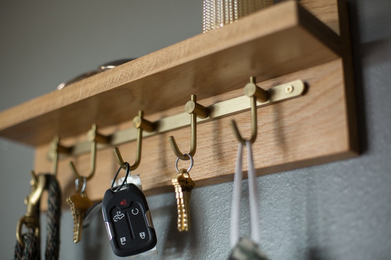 Solid White Oak Key Rack, Entryway Organizer, Solid Wood Rack with Hooks, Key Holder image 4