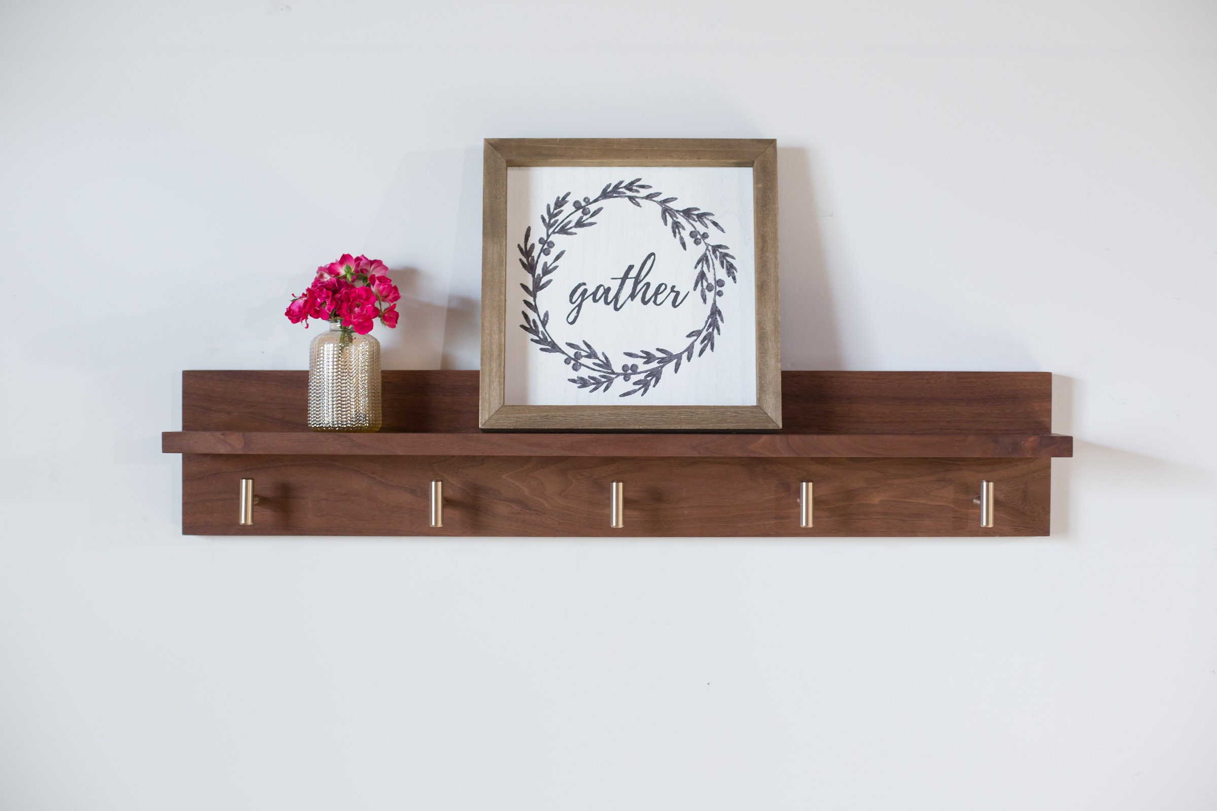 Solid Walnut Coat Rack With Shelf Wall Mount Coat Rack Entryway Shelf Coat Hanger Black Walnut Etsy
