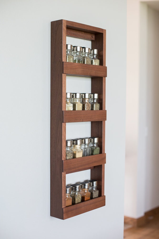 Solid Walnut Spice Rack Four Shelf Long & Narrow Spice Rack Etsy