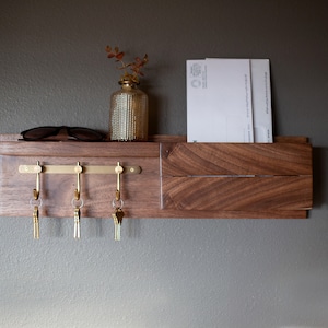 Solid Walnut Entryway Organizer: Mail Holder and Key Rack image 3