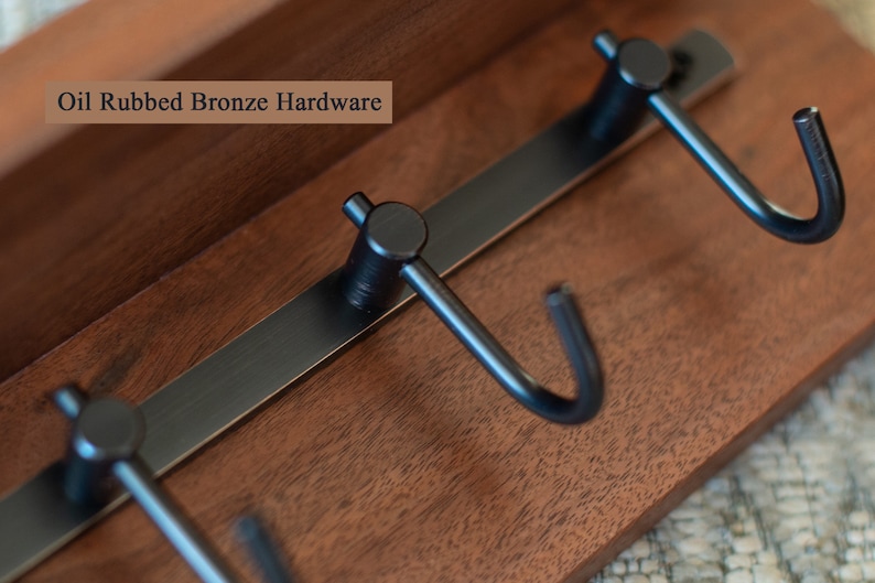Solid Walnut Key Rack, Brass Hooks, Oil Rubbed Bronze Hooks, Key Holder image 9