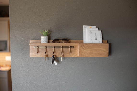 White Oak Entryway Organizer: Key Rack & Mail Holder