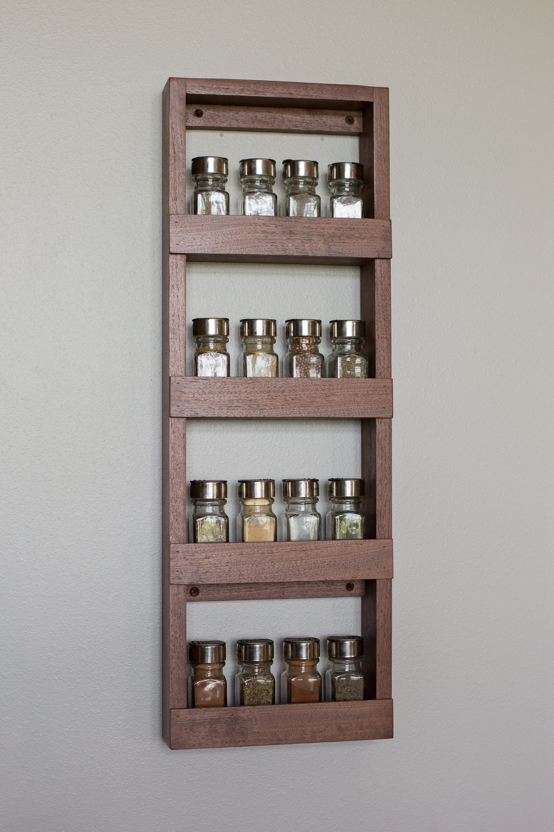 Solid Walnut Spice Rack Four Shelf Long & Narrow Spice Rack Etsy