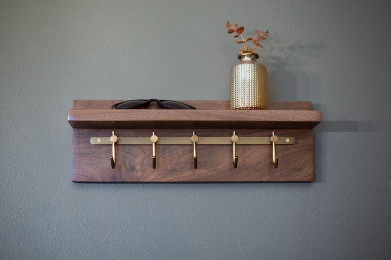 Solid Walnut Key Rack, Brass Hooks, Oil Rubbed Bronze Hooks, Key Holder image 4