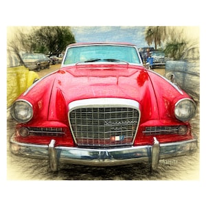 Studebaker Hawk, Classic Car Art, Cruising the Coast, Old Red Car, Sixties Studebaker, Studebaker Art, Old Studebaker, KORPITA