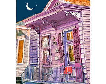 New Orleans Art, NOLA Print, Shotgun House Art, Colorful Houses art, Funky houses, Whimsical House Art, Bywater Art, Treme Art, Korpita