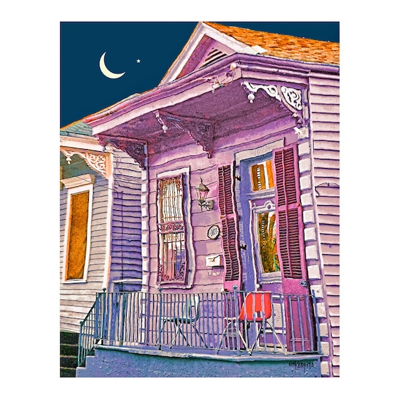New Orleans Art, NOLA Print, Shotgun House Art, Colorful Houses