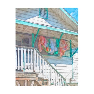 Clothesline Art, Tropical Art, Belize House Art, Roatan Art, Washday Print, Caribbean Art, Old House Art, Mississippi Artist, KORPITA