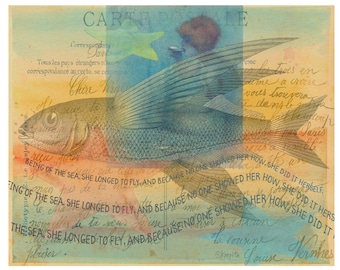 Mermaid Print, Inspirational Quote, Flying Fish, Sea Quote, Mermaid Saying, Mermaid Quote, Quote on Flying, Coastal Art, Under Sea, Korpita
