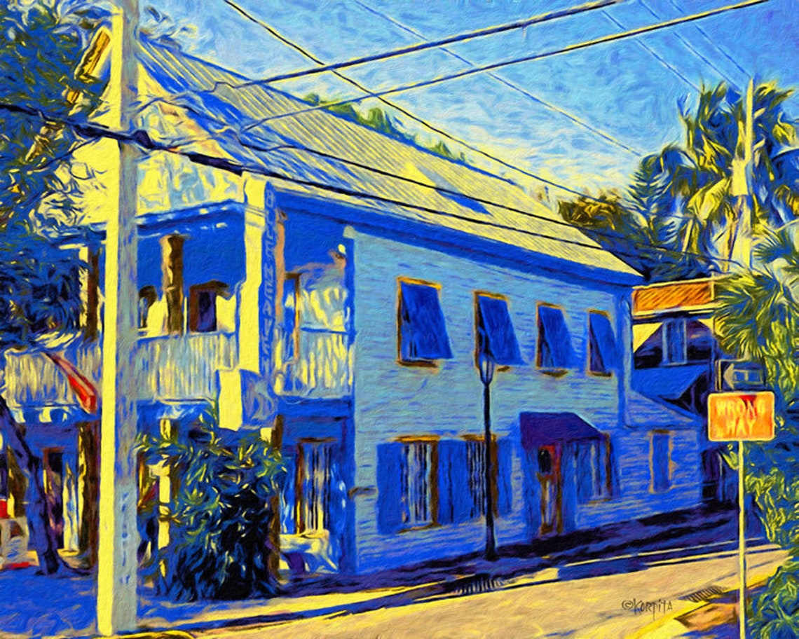 Key West Art Key West Print Key West Cafe Blue Heaven Etsy