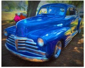 Old Forties Car, Classic Chevy Fleetline, Vintage Chevy, Blue Car, Old Chevy Fleetline, Classic Car Art, Cruising the Coast, KORPITA