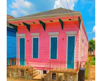 NOLA Print, Pink House, New Orleans House, House Portrait, Colorful Houses, New Orleans Art, Nola Art, Happy House, Whimsical House, KORPITA