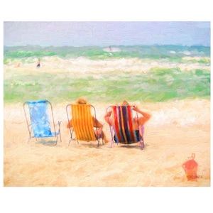 Colorful Beach Art, Beach Impressionism, Seascape, Women on Beach, Seashore Art, Beach Print, Coastal Wall Decor, Girlfriend Gift, KORPITA