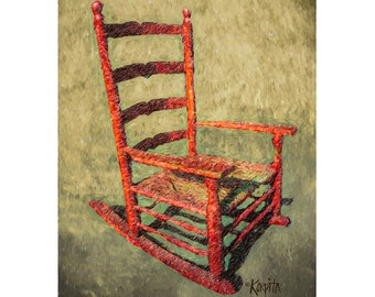Red Rocking Chair, Red Rocker, Old Chair, Red Chair, Rustic Art, Antique Art, Southern Art, Porch, Mississippi Artist, Nostalgia KORPITA