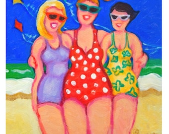 Beach Women, Girlfriend Gift, Girlfriend Art, Colorful Beach Print, Coastal Print, Beach House Decor, Beach Wall Decor, Seascape, KORPITA