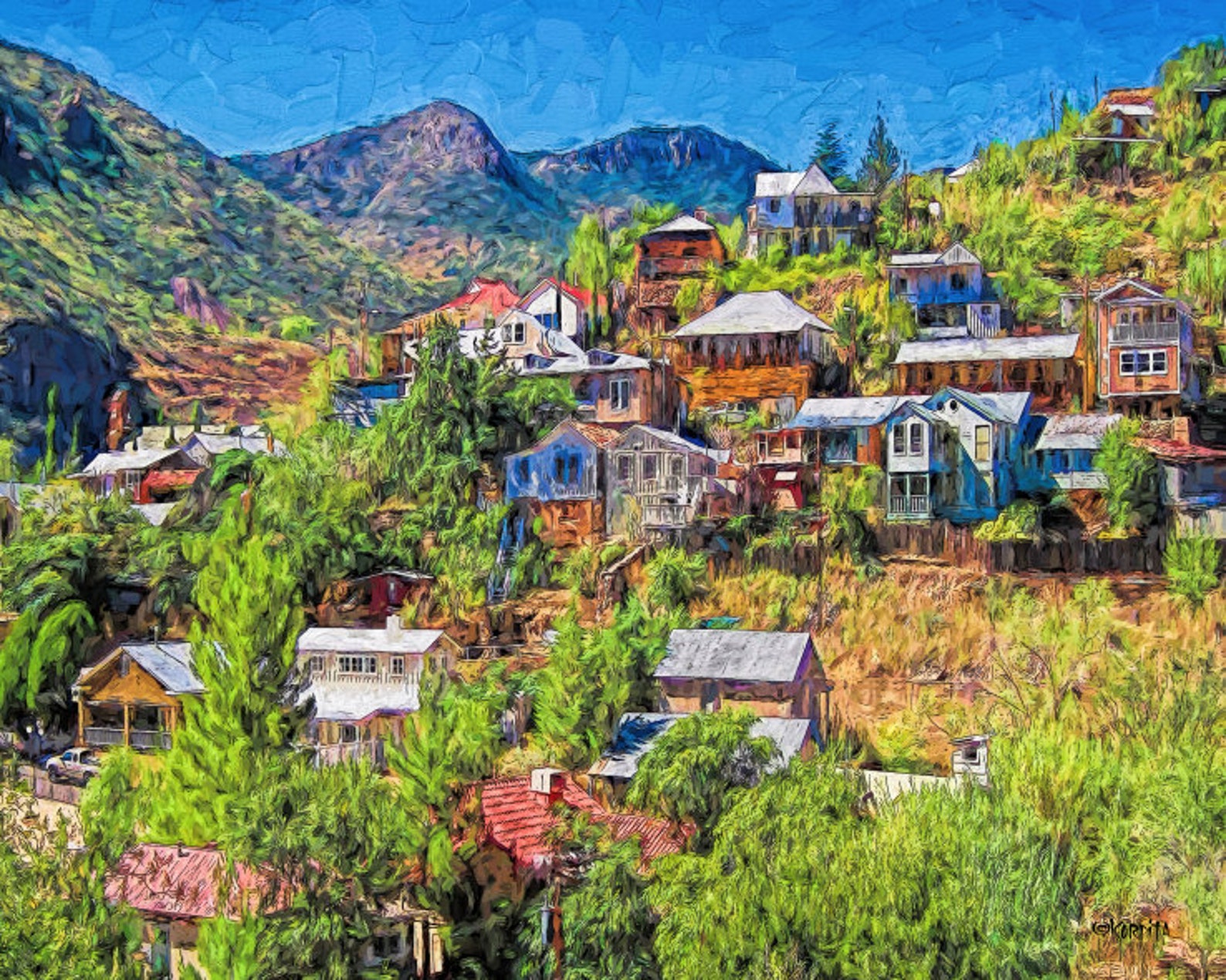 Colorful Houses Art Bisbee AZ Art Tiny Houses Art Old - Etsy