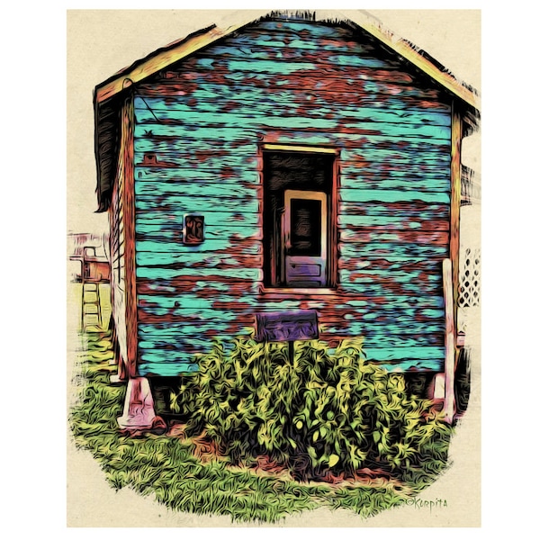 Tiny Blue House Sharecropper Shack Glicee Print 8x10 Mississippi Delta  - Korpita ebsq