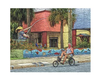 Cedar Key FL, Funny Beach Print, Beach Cottage Decor, Gift for Girlfriend, Fishing, Coastal Art, Girlfriend Gift, Old People Art,  KORPITA