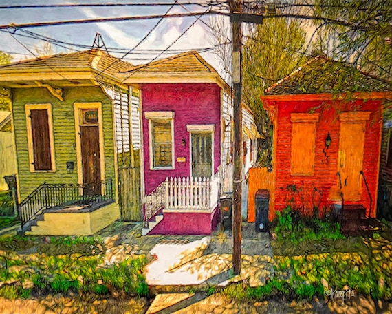 New Orleans Art, Shotgun House Art, Tiny House Art, Colorful