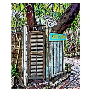 Blue Heaven Key West, Funny Sign, Key West Art, Bathroom Art, Blue Heaven Art, Shower Sign, Key West Print, Key West Painting, KORPITA
