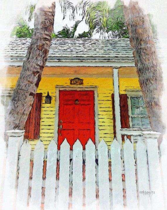 Key West Art, Key West House, Conch House Art, Picket Fence Art